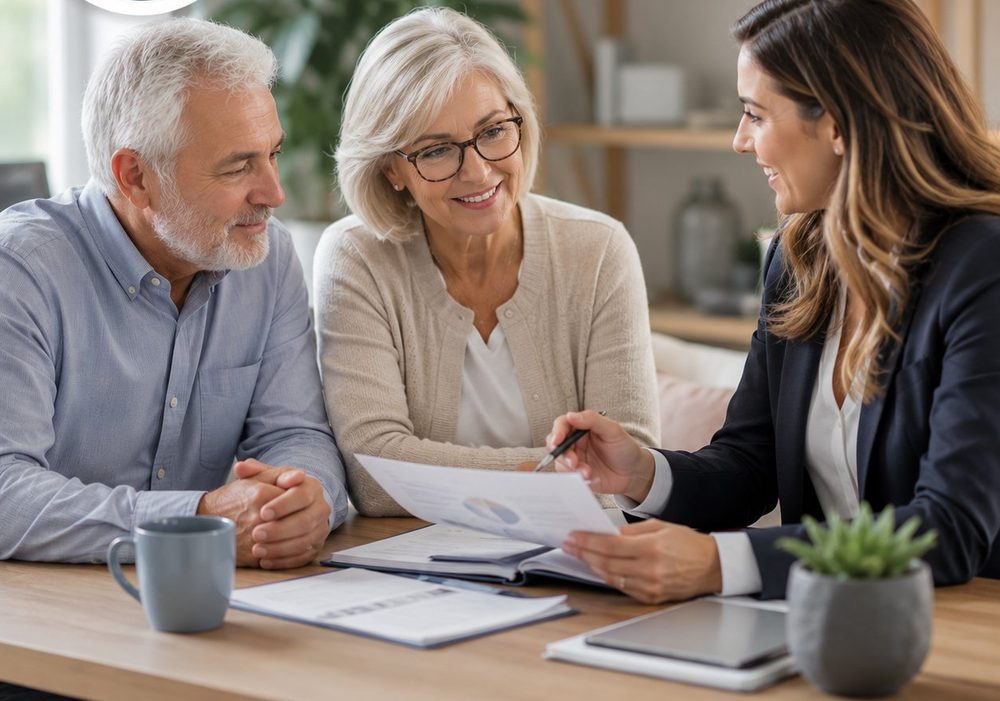 A financial advisor reviewing a retirement plan with a couple